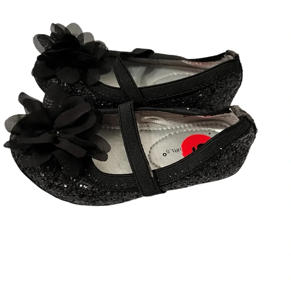 Rampage Girls Shoes Black Mary Jane Sequined with Petals Design Size 6 NWOT